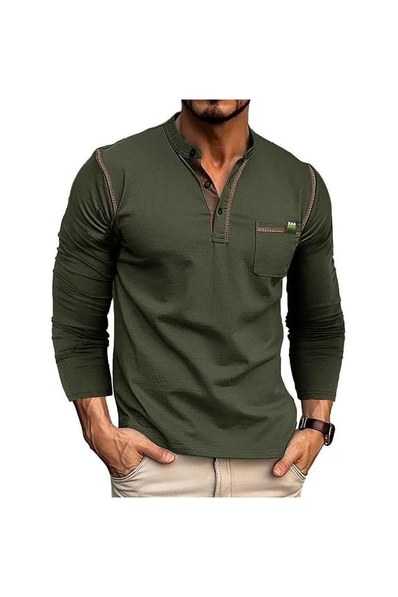 Men's Henley Long Sleeve Shirts Casual Button T-Shirt Classic Basic Lightweight Pullover Cotton Tees Fashion Tops