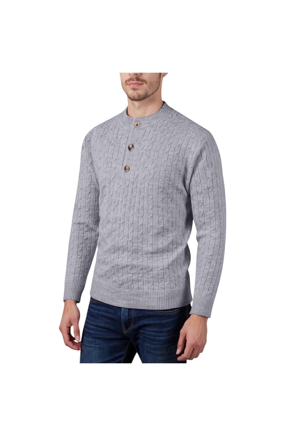 Men's Henley Neck Cable Knit Pullover Sweater Long Sleeve Casual Workwear Top