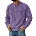 thumbnail image 1 of Men's Henley Neck Shirt Classic Distressed Long Sleeve Button Stand Collar Shirts Casual Washed Tops with Pocket, 1 of 5