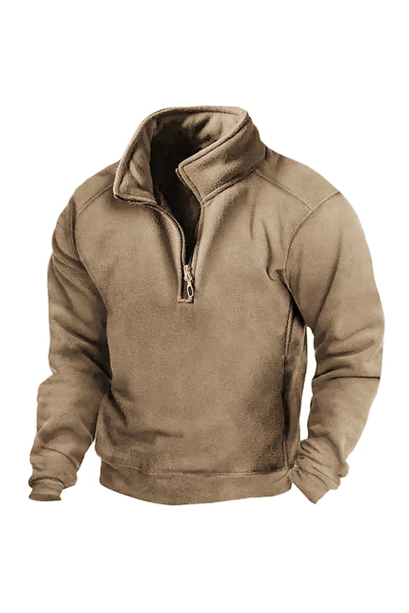 Men's Henley Pullover Sweatshirts Long Sleeve Shirts Stand Collar Polo Sweaters Khaki XXXXS