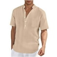 thumbnail image 1 of Men's Henley Shirt 2025 Summer Casual Short Sleeve Stand Collar T-Shirts Beach Hippie Tee Shirts with Pocket, 1 of 5