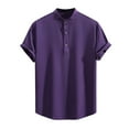 thumbnail image 1 of Men's Henley Shirt Casual Cotton and Linen Short Sleeve Button Lapel Summer Beach Hippie T-shirt, 1 of 7
