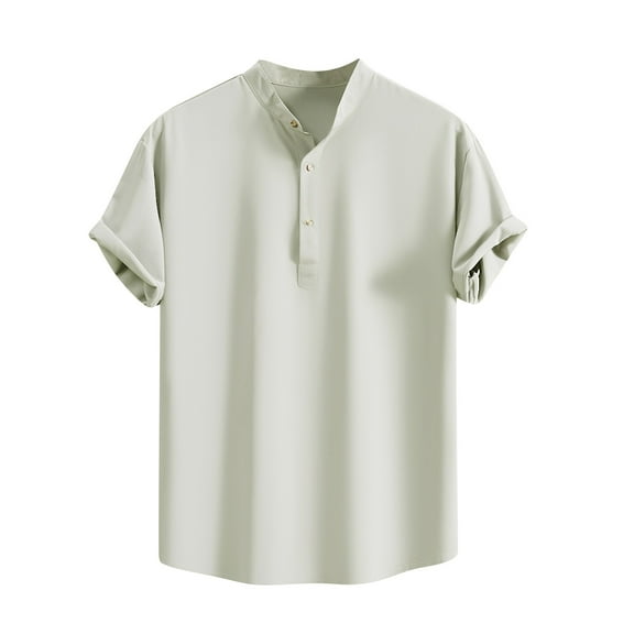 Men's Henley Shirt Casual Cotton and Linen Short Sleeve Button Lapel Summer Beach Hippie T-shirt