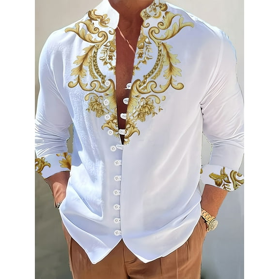 Men's Henley Shirt Long Sleeve African Print Shirts Casual Zip Up Cotton Linen Beach Hippie Shirt White 3XL