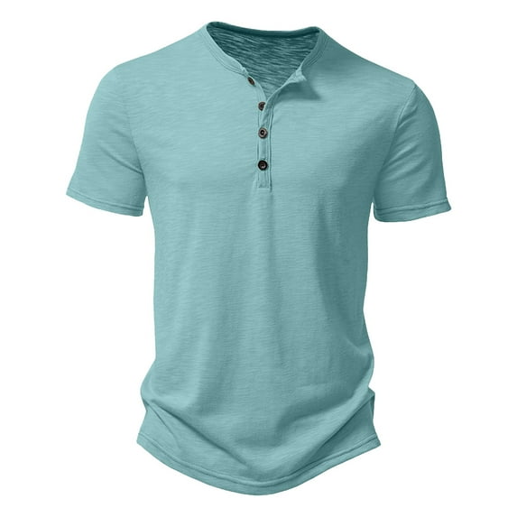 Men's Henley Shirt Short Sleeve Button T-Shirts Casual Solid Color Basic Tee Lightweight Comfortable Short Sleeve Top with Button