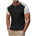 thumbnail image 1 of Men's Henley Shirt Short Sleeve Casual Waffle T-Shirt Men's Summer Solid Color Button T-Shirt Tops, 1 of 8