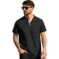 thumbnail image 1 of Men's Henley Shirt Short Sleeve Cotton Casual T-Shirt With Chest Pocket Contrast Button Placket Regular Fit Summer Tops for Daily Wear,S, 1 of 5