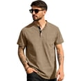 thumbnail image 1 of Men's Henley Shirt Short Sleeve Cotton Casual T-Shirt With Chest Pocket Contrast Button Placket Regular Fit Summer Tops for Daily Wear,S, 1 of 5