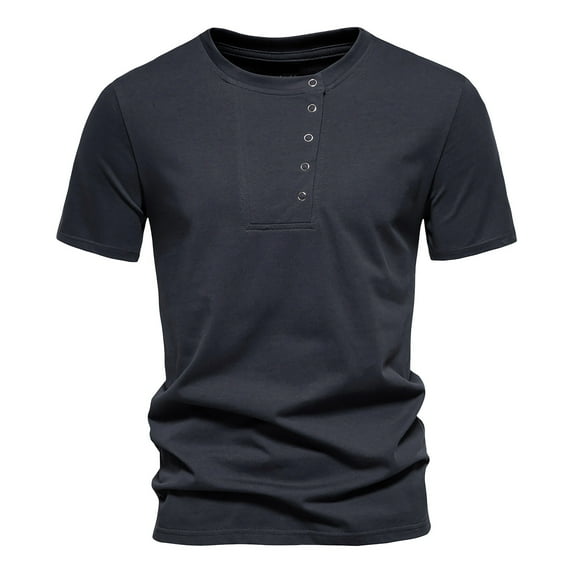 Men's Henley Shirt Short Sleeve Cotton Summer Button T-Shirt Casual Solid Color Henley Shirt Cotton Top
