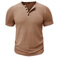 thumbnail image 1 of Men's Henley Shirt Short Sleeve Vertical Ribbed Textured T-Shirt 4 Button Placket Regular Fit Casual Summer Tops for Daily Wear,2XL, 1 of 5