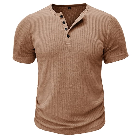 Men's Henley Shirt Short Sleeve Vertical Ribbed Textured T-Shirt 4 Button Placket Regular Fit Casual Summer Tops for Daily Wear,2XL