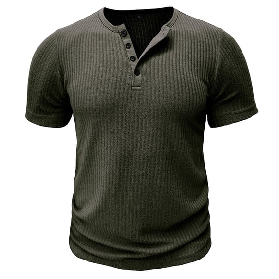 Men's Henley Shirt Short Sleeve Vertical Ribbed Textured T-Shirt 4 Button Placket Regular Fit Casual Summer Tops for Daily Wear,3XL