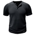 thumbnail image 1 of Men's Henley Shirt Short Sleeve Vertical Ribbed Textured T-Shirt 4 Button Placket Regular Fit Casual Summer Tops for Daily Wear,L, 1 of 7