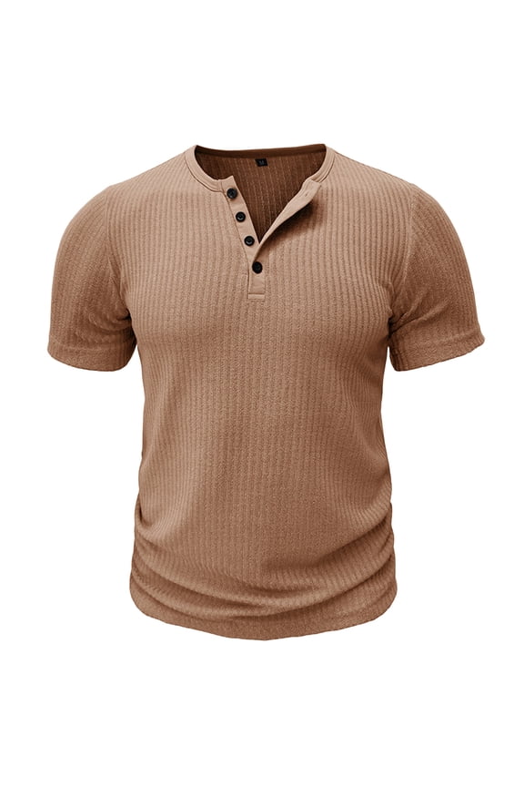 Men's Henley Shirt Short Sleeve Vertical Ribbed Textured T-Shirt 4 Button Placket Regular Fit Casual Summer Tops for Daily Wear,XL