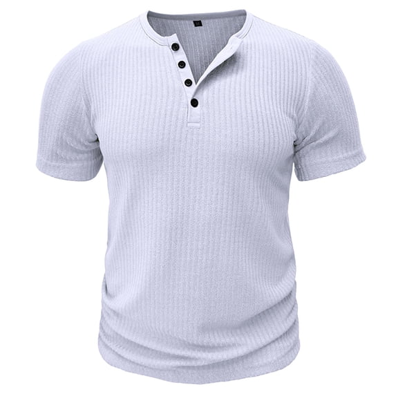 Men's Henley Shirt Short Sleeve Vertical Ribbed Textured T-Shirt 4 Button Placket Regular Fit Casual Summer Tops for Daily Wear,XL