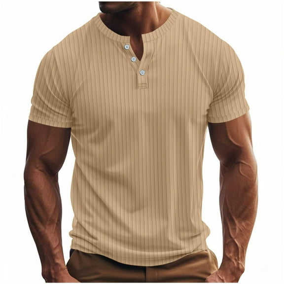 Men's Henley Shirt Slim Fit Quick Dry Fitness T-Shirt Short Sleeve Lightweight Casual T-Shirt Basic