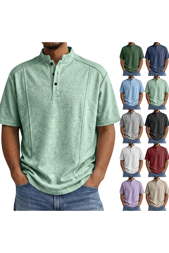 Men's Henley Shirts Banded Stand Collar Short Sleeve Button Placket Relaxed Fit Golf Shirts Golf Tennis Sports Casual T Shirts ,S,#01 Mint Green