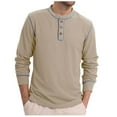 thumbnail image 1 of Men's Henley Shirts Big and Tall Long Sleeve Casual Classic Button T-Shirts Fall Crew Neck Loose Tops for Men (Beige S), 1 of 5