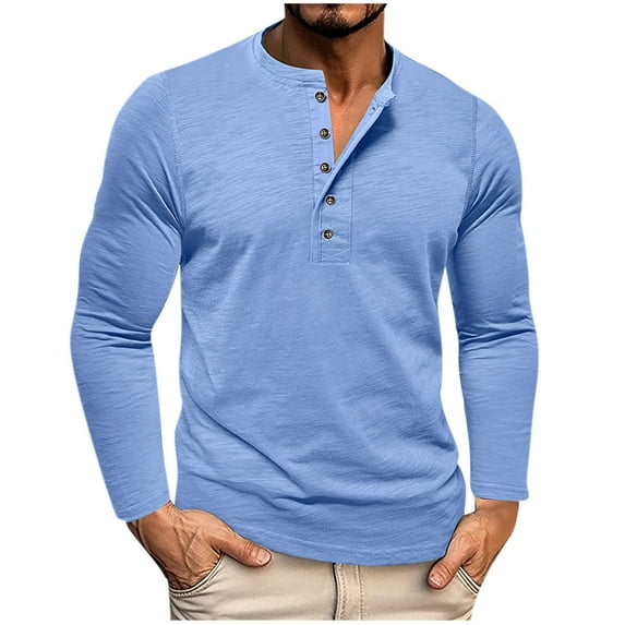 Men's Henley Shirts Casual Long Sleeve Solid Color Pullover Comfortable Slim Fit Versatile Tops