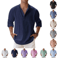 thumbnail image 1 of Men's Henley Shirts Casual Trendy Long Sleeve Button Down Tshirts Fall Lightweight Comfy Pure Color Regular Fit T-Shirts Royal Blue L, 1 of 4