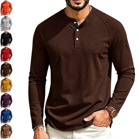 Men's Henley Shirts Long Raglan Sleeve Slim Fit Button T-Shirts Casual Pullover Tops with Pocket Coffee S