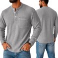 thumbnail image 1 of Men's Henley Shirts Long Sleeve Basic Waffle Knit Pullover T-Shirt with Pocket, 1 of 4