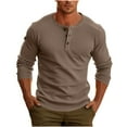 thumbnail image 1 of Men's Henley Shirts Long Sleeve Casual Button T-Shirt Basic Lightweight Fashion Tops Khaki M, 1 of 6