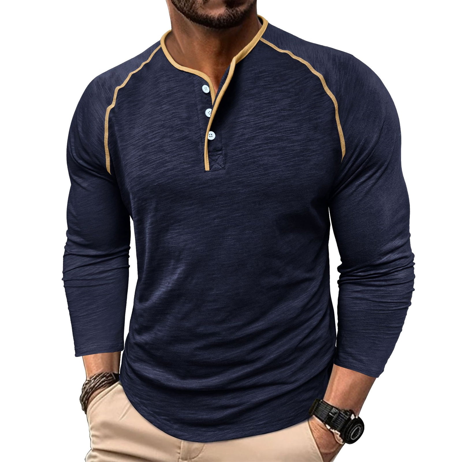 Men's Henley Shirts Long Sleeve Casual T-Shirt Lightweight Cotton ...