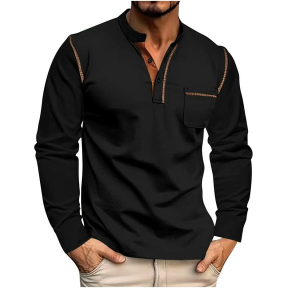Men's Henley Shirts Long Sleeve T-shirts Mens Polo Shirts Henley Long Sleeve Tee Classic Casual Fashion Stretch Cotton 3/4 Button Fall Tops Regular fit Baisc Plain Pullover Tees Shirts with Pocket