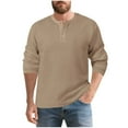 thumbnail image 1 of Men's Henley Shirts Long Sleeve Waffle Casual Pullover T-Shirts Basic Textured 1/4 Button Lightweight Shirts Top (M, Khaki), 1 of 8