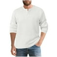 thumbnail image 1 of Men's Henley Shirts Long Sleeve Waffle Casual Pullover T-Shirts Basic Textured 1/4 Button Lightweight Shirts Top (XL, White), 1 of 8