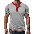 thumbnail image 1 of Men's Henley Shirts Retro Short Sleeve Button T Shirts Color Block Slim Fit Summer Everday Pullover Tops Size S-2XL, 1 of 8