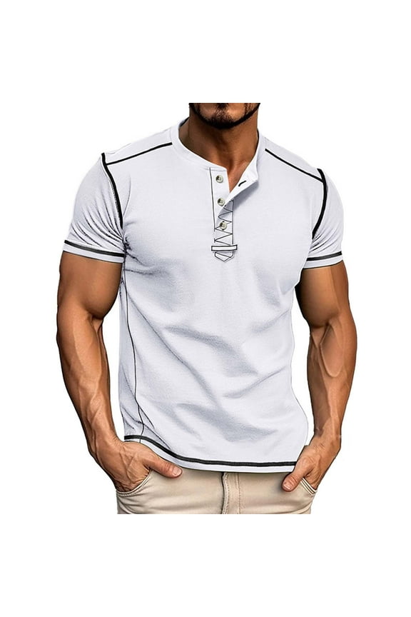 Men's Henley Shirts Short Sleeve Basic Casual Shirt Lightweight Button T-Shirts