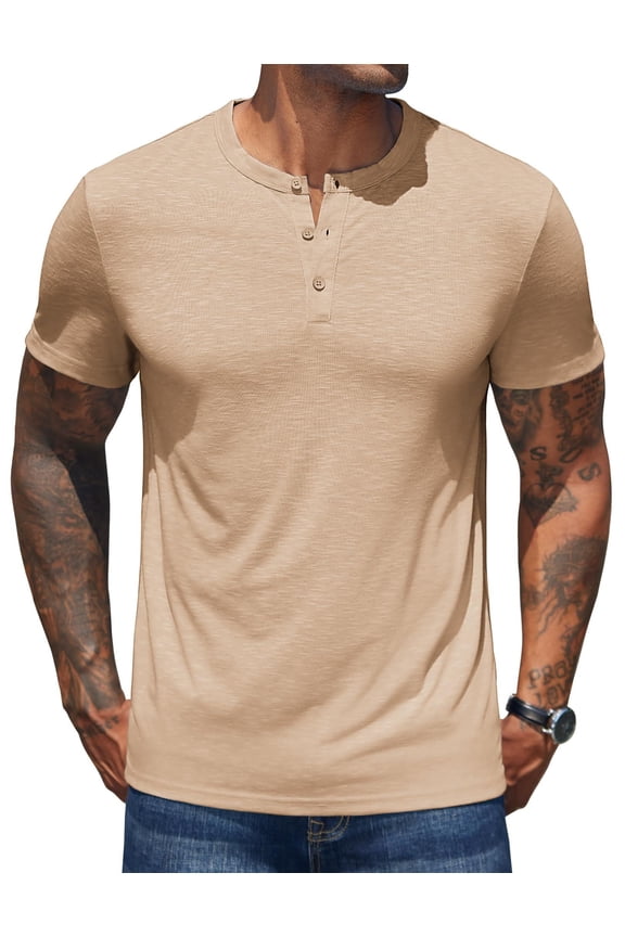 Men's Henley Shirts Short Sleeve Casual Basic Henley Tee Summer Button Lightweight Stretch T Shirts