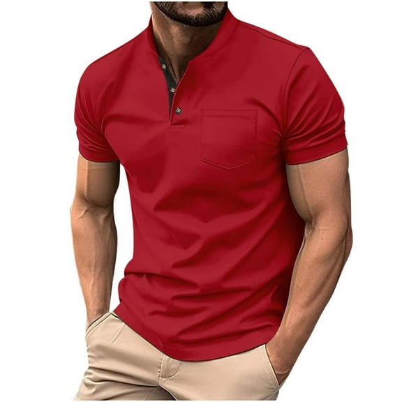 Men's Henley Shirts Short Sleeve Pocket Tee Shirts Cotton Casual T-Shirts Vintage Plain Shirts Summer Fashion