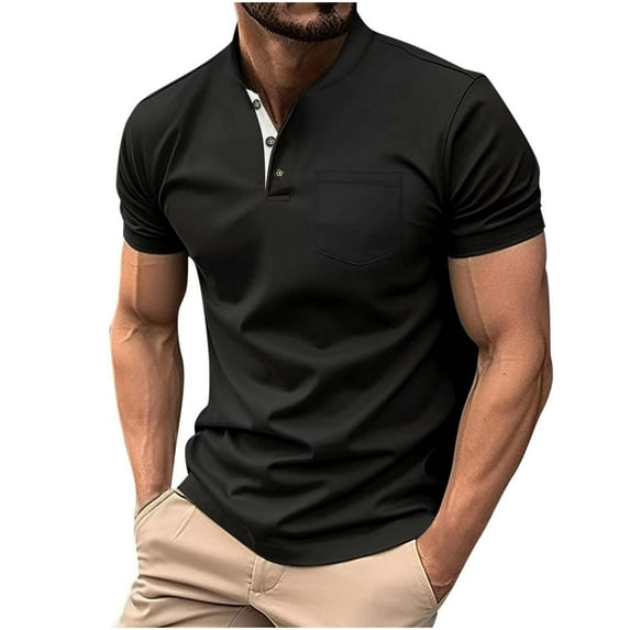 Men's Henley Shirts Short Sleeve Pocket Tee Shirts Cotton Casual T-Shirts Vintage Plain Shirts Summer Fashion