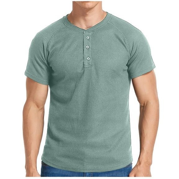 Men's Henley Shirts Short Sleeve Waffle Casual Basic Tees Classic Henley Summer Solid T Shirts with Pocket