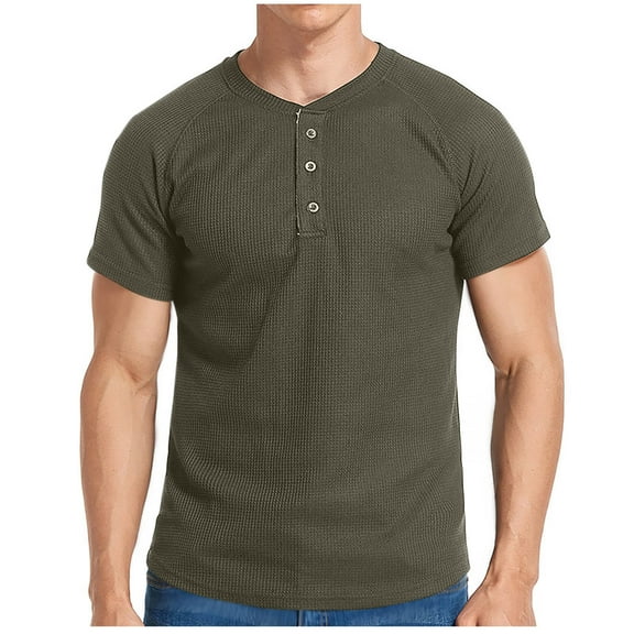 Men's Henley Shirts Short Sleeve Waffle Casual Basic Tees Classic Henley Summer Solid T Shirts with Pocket