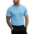 thumbnail image 1 of Men's Henley Short Sleeve Shirt Moisture Wicking Lightweight Jersey Cotton T-Shirts Casual Summer Basic Tee Shirt Big and Tall Size S-3XL Sky Blue, 1 of 9