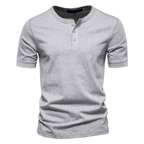 Men's Henley Short Sleeve Shirt Solid Color Slim Fit Casual Top Light Gray S