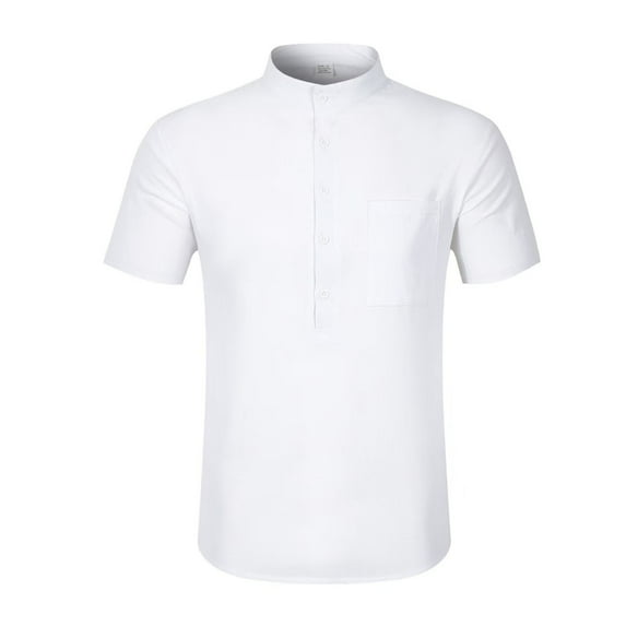 Men's Henley Short Sleeve Stand Collar Casual T-Shirt Classic Henley Summer Solid Color T-Shirt