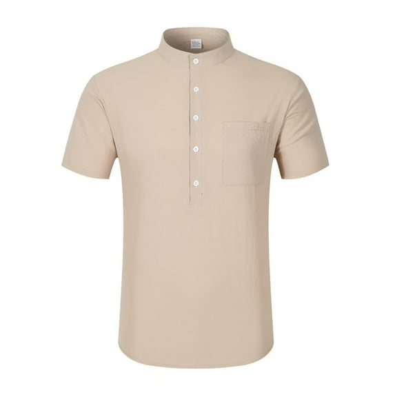 Men's Henley Short Sleeve Stand Collar Casual T-Shirt Classic Henley Summer Solid Color T-Shirt