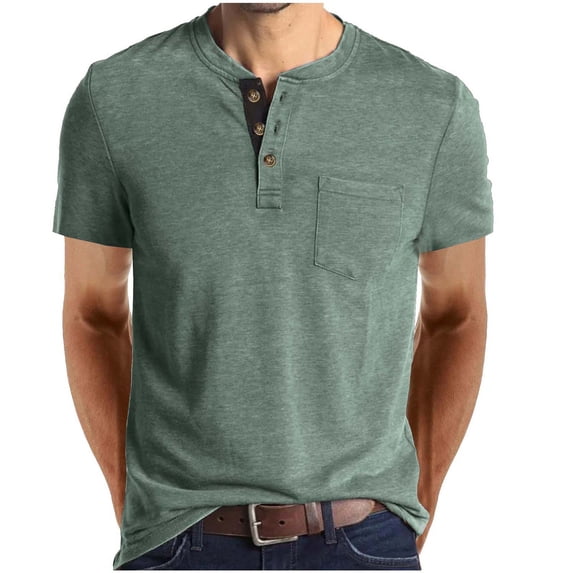 Men's Henley Short Sleeve T-Shirt, Casual Regular Fit Tee with Chest Pocket, Summer Daily Wear Basic Tops for Men S-2XL