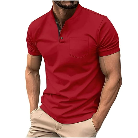 Men's Henley Short Sleeve T-Shirt Casual Solid Color Business Work Tees, S
