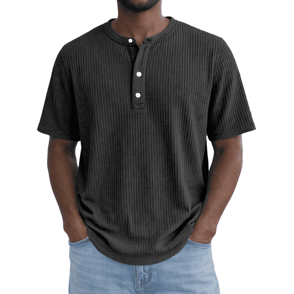 Men's Henley Short Sleeve T-Shirts Waffle Knit Comfort Lightweight Pullover Tees