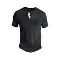 thumbnail image 1 of Men's Henley Solid Color V Neck Summer Short Sleeve Crew Neck T Shirt Casual Top Black L, 1 of 3
