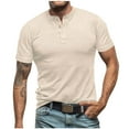 thumbnail image 1 of Men's Henley T-Shirt Casual Crew Neck Short Sleeve Button Shirts Summer Fashion Solid Color Basic Tee Tops, 1 of 4