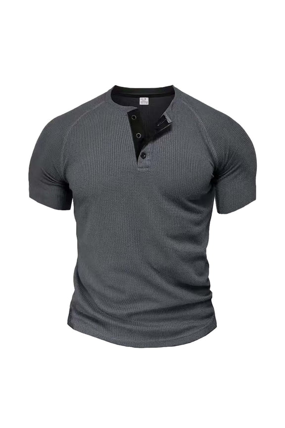 Men’s Henley T-Shirt – Lightweight Waffle Knit Tee with Button Neckline, Textured Cotton Pullover