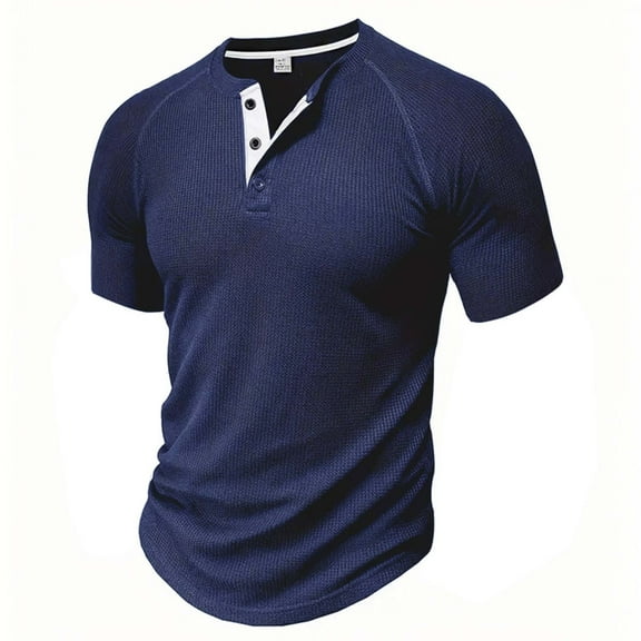 Men’s Henley T-Shirt – Lightweight Waffle Knit Tee with Button Neckline, Textured Cotton Pullover