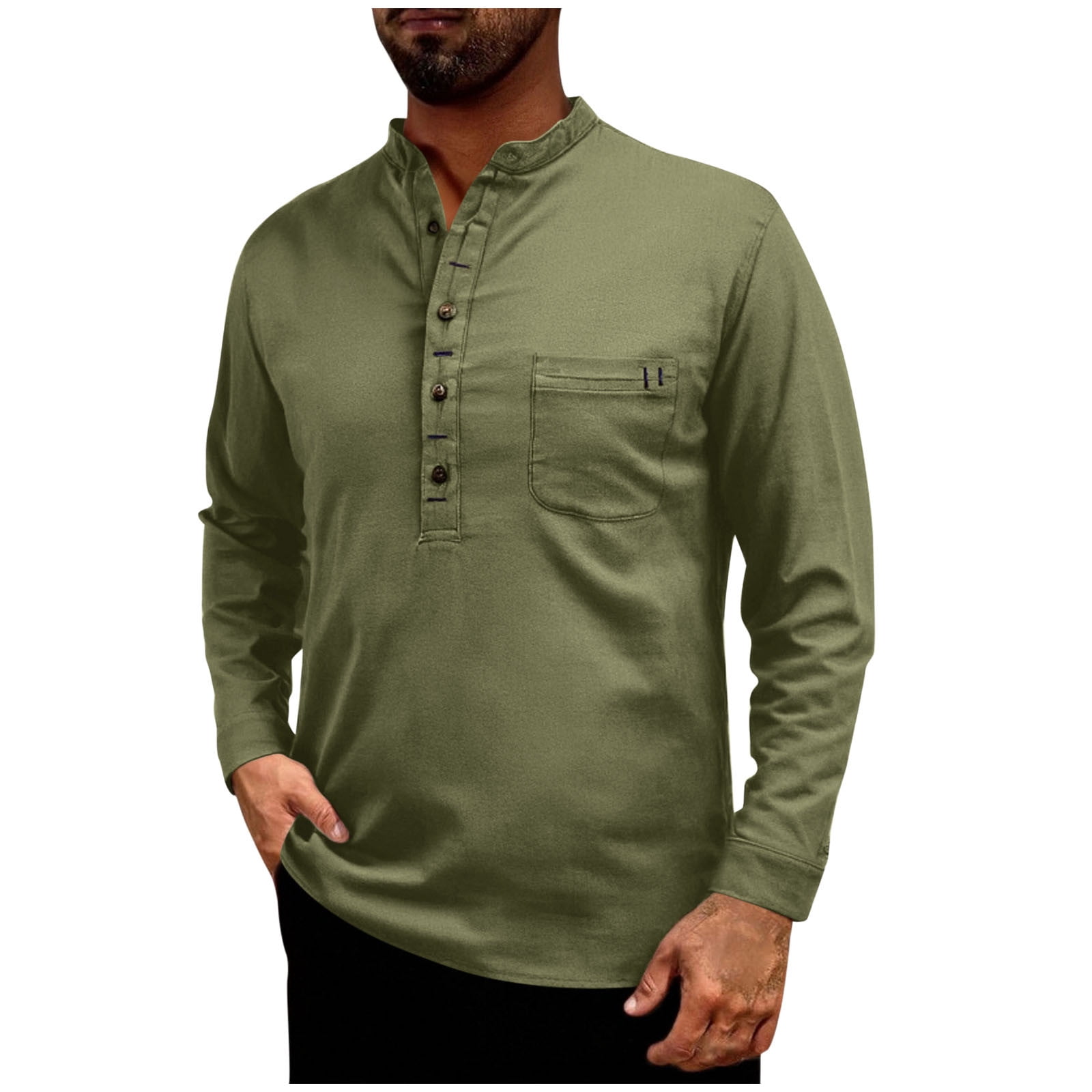 Maglia Uomo Manica Lunga Henley River Road - Tinta Unita, Bottoni, Cotone - Taglie M-3XL (Vari Colori)